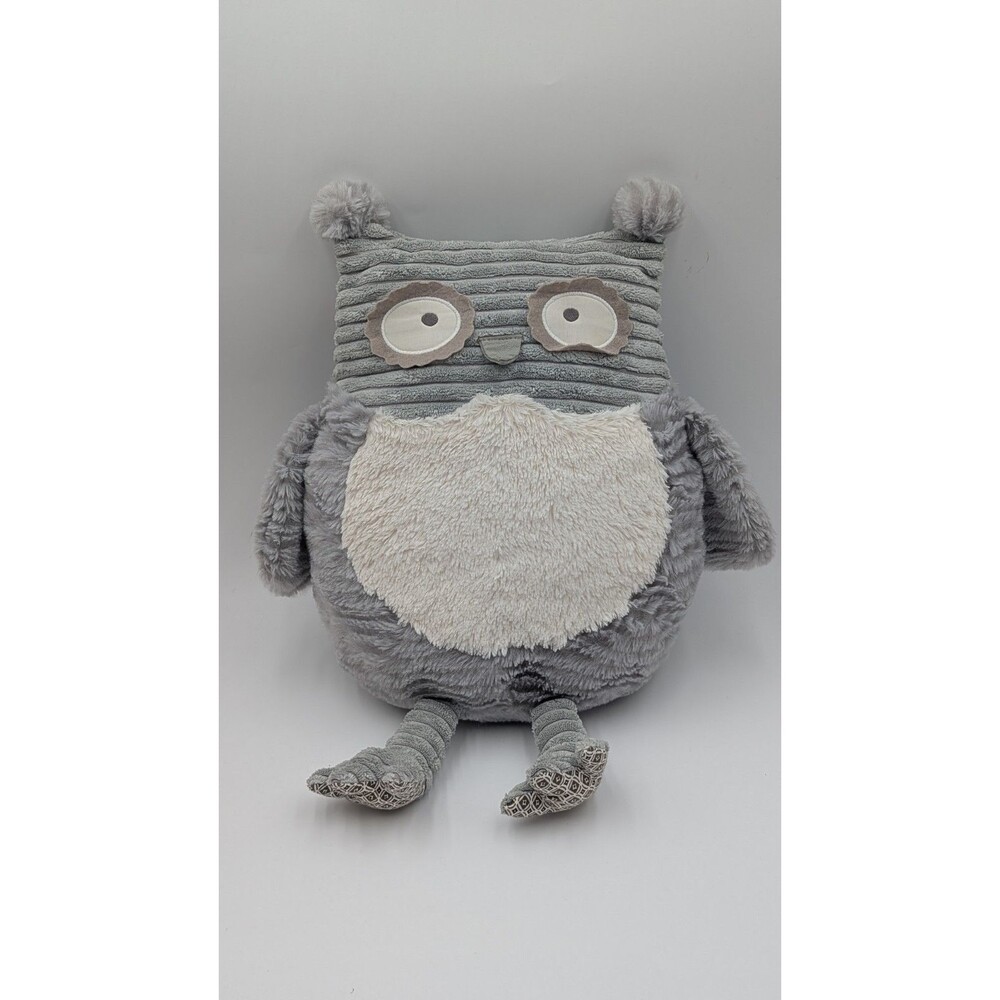 Maison Chic Gray Owl Plush Pillow 12" Corduroy Pom Pom Ears Nursery Decor